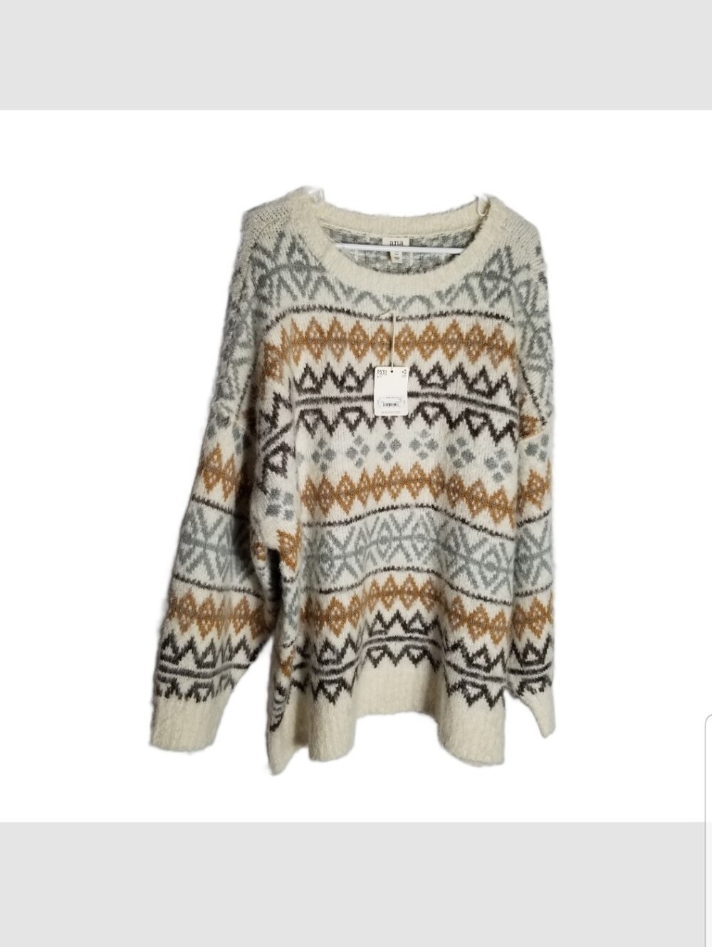 A.N.A Sweater Women's Size PXXL Gray Gold White Aztec Print Pullover New